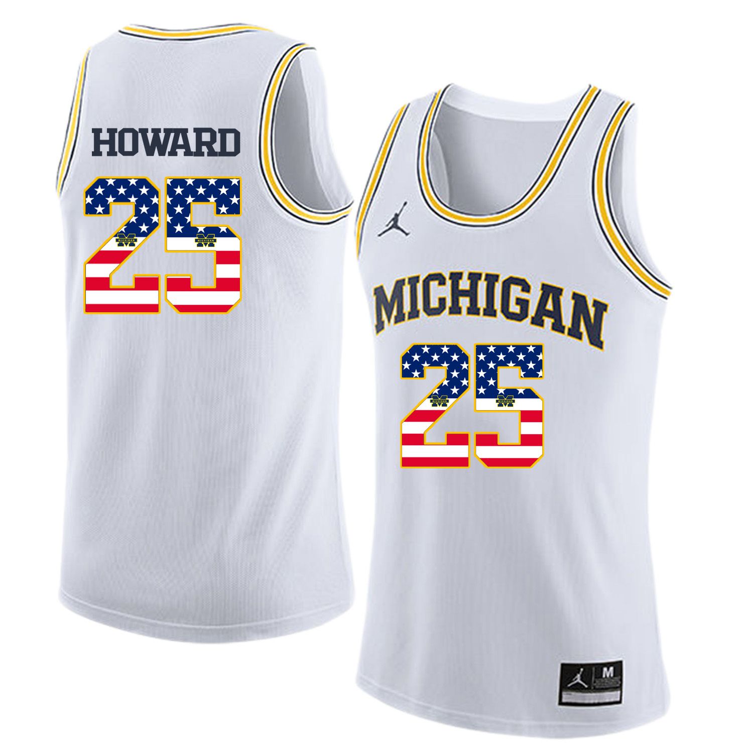 Men Jordan University of Michigan Basketball White #25 Howard Flag Customized NCAA Jerseys->customized ncaa jersey->Custom Jersey